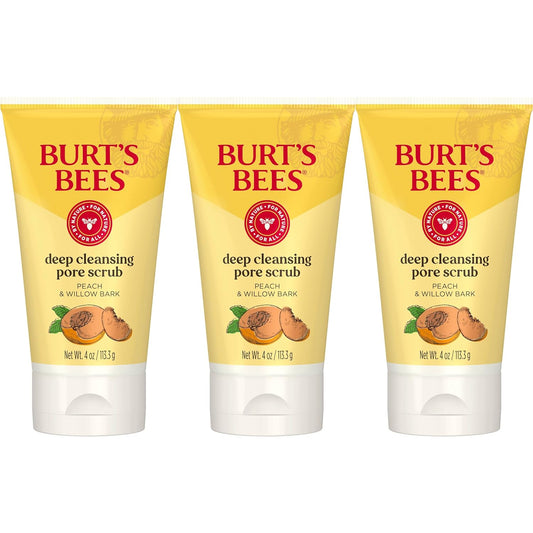 Burt's Bees Deep Cleansing Pore Scrub with Peach and Willow Bark, 4 Ounces, Pack of 3