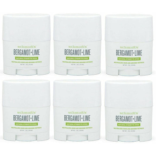 Schmidt's Aluminum Free Natural Deodorant for Women and Men, Bergamot + Lime with 24 Hour Odor Protection, Certified Cruelty Free, Vegan Deodorant, Travel Size 0.7oz, 6 pack, 0.7 Ounce