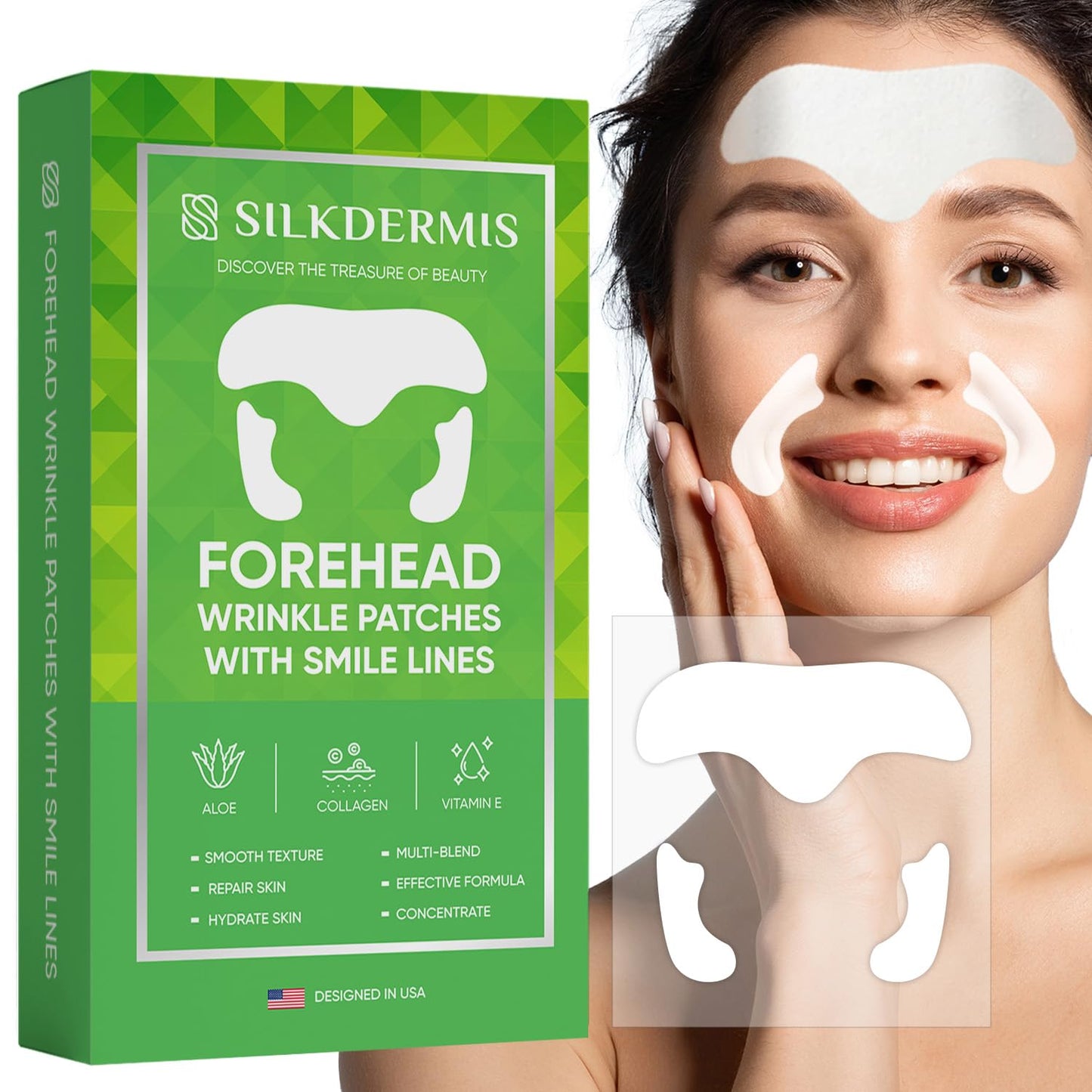 SILKDERMIS Forehead Wrinkle Patches 12Pcs with Smile Line Patches 24Pcs with Aloe, Collagen, Vitamin E, Forehead Wrinkles Treatment and Smile Lines Treatment