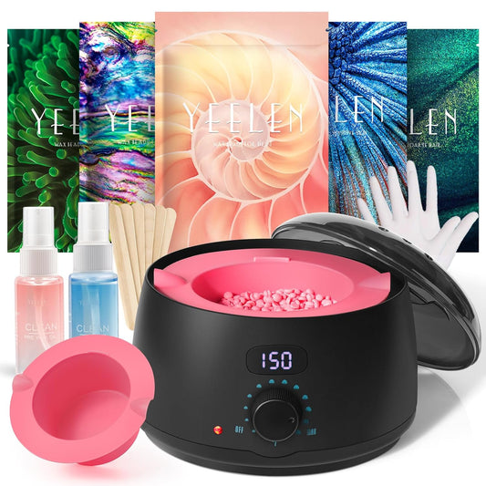 Premium Waxing Kit for Women - Yeelen X Bestienoly All-in-one Wax Kit with 5 Packs Hard Wax Beads + Digital Wax Warmer for Hair Removal Machine for Facial- Bikini - Body- Sensitive Skin Waxing At Home