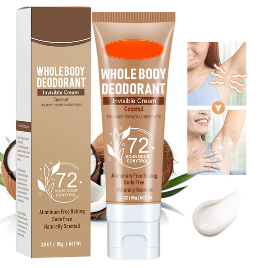 Whole Body Deodorant for Women, 72 Hour Odor Control, Women's Deodorant, Invisible Cream Body Deodorant, Deodorant for Men & Women, All Day Odor Protection, Aluminum Free,3.0 Oz (Coconut)