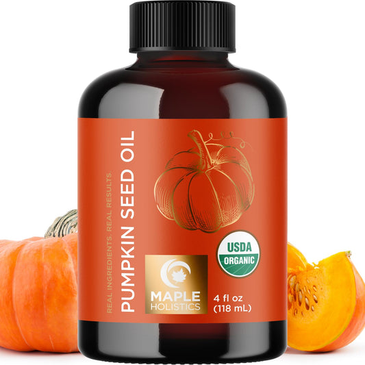 Pumpkin Seed Oil Organic Certified - 100% Pure Organic Pumpkin Seed Oil for Hair Growth and Anti Aging Face Oil - Organic Hair Oil for Dry Hair and Growth - Virgin Cold Pressed & Unrefined (4oz)