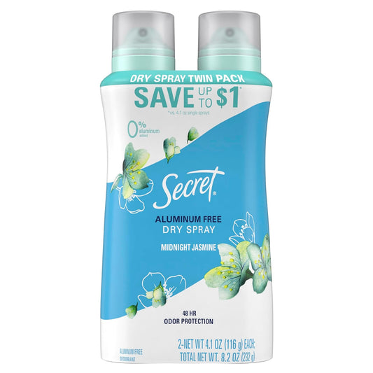 Secret Dry Spray Aluminum Free Deodorant for Women, Midnight Jasmine, 4.1oz (Pack of 2)