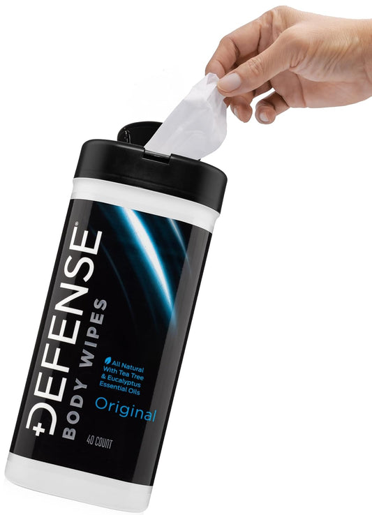 Defense Soap Body Wipes 40 Count with All Natural Tea Tree Oil | Post Workout, Sport, Wrestling, Camping, Shower Wipes for Men and Women