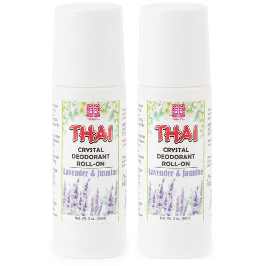 2 PACK- Thai Crystal Deodorant Stone Set – Potassium Alum All Natural Deodorant for Women & Men – 3 Oz. Roll-On Jasmine Lavender without Animal Testing or Chemicals by The Beauty Box