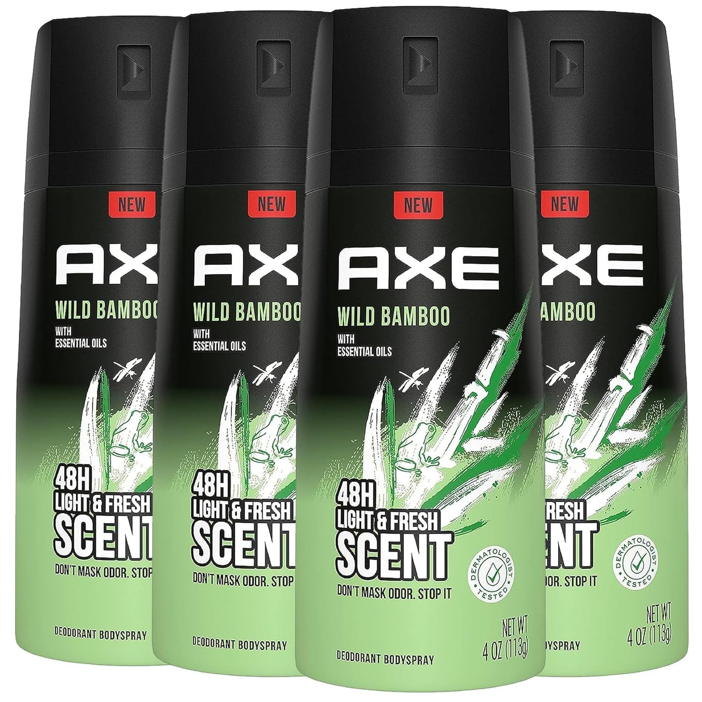 AXE Wild Bamboo Men's Body Spray Deodorant 48hr Odor Protection With Essential Oils Aluminum Free Deodorant Body Spray 4 oz (Pack of 4)