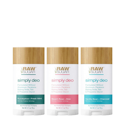 Raw Sugar Simply Deo Trio Bundle - Aluminum Free Deodorant for Men & Women, Clean Ingredients, Formulated without Baking Soda, Talc & Parabens Free (Pack of 3)