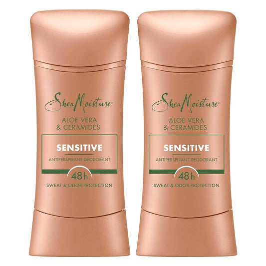 SheaMoisture Antiperspirant Deodorant Stick Sensitive Aloe Vera & Ceramides 2 Count for 48HR Sweat & Odor Protection with No Parabens & No Mineral Oil 2.6 oz