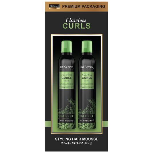 TRESemmŽ Flawless Curls Mousse with Coconut and Avocado Oil, Provides Extra Hold in a Lightweight Formula, Paraben Free and Alcohol Free, Leaves Curls Soft & Bouncy, 2 pk - 15 oz each