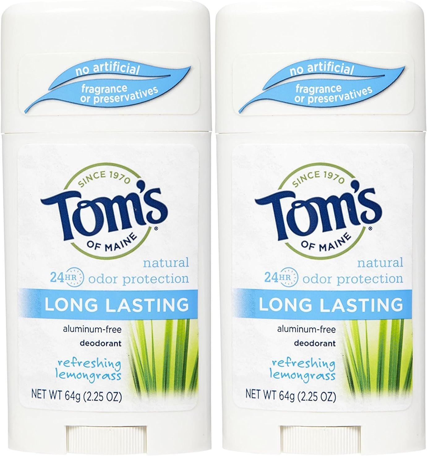 Tom's of Maine Long-Lasting Care Deodorant Stick, Lemongrass - 2.25 oz - 2 pk