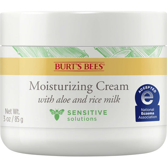 Burt's Bees Stocking Stuffers, Sensitive Moisturizing Cream Christmas Gifts With Aloe and Rice Milk, Face Moisturizer for Sensitive Skin, 98.8 Percent Natural Origin Skin Care, 3 oz. Package