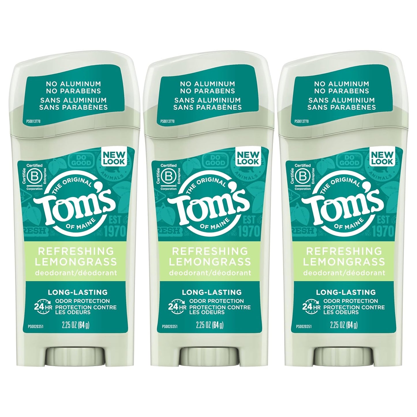 Tom's of Maine Long-Lasting Aluminum-Free Natural Deodorant for Women, Lemongrass, 2.25 oz. 3-Pack (Packaging May Vary)