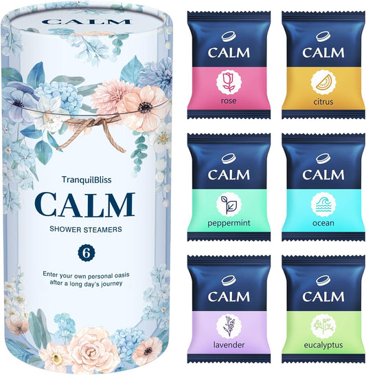 TranquilBliss Shower Steamers 6 Count, Scented Shower Bombs with Organic & Natural Fragrance, Self-Care & Relaxation Birthday Gifts for Women Who Have Everything