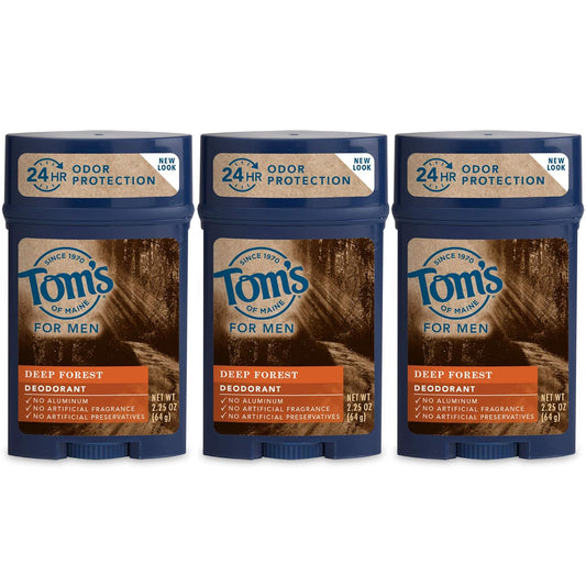 Tom's of Maine Men's Long Lasting Wide Stick Deodorant, Deep Forest, 2.25 Ounce (Pack of 3)