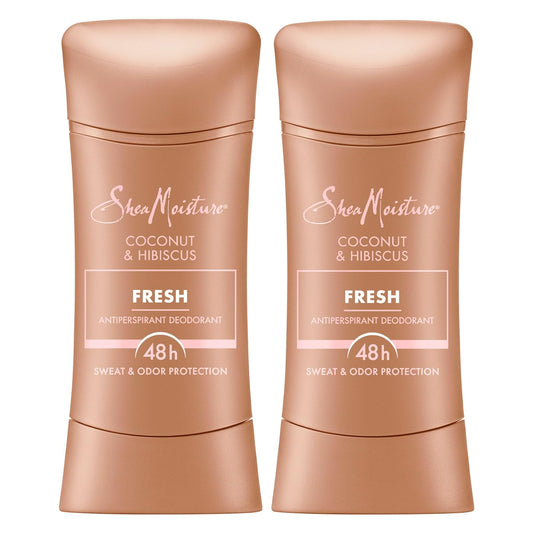 SheaMoisture Antiperspirant Deodorant Stick Fresh Coconut & Hibiscus 2 Count for 48HR Sweat & Odor Protection with No Parabens & No Mineral Oil 2.6 oz