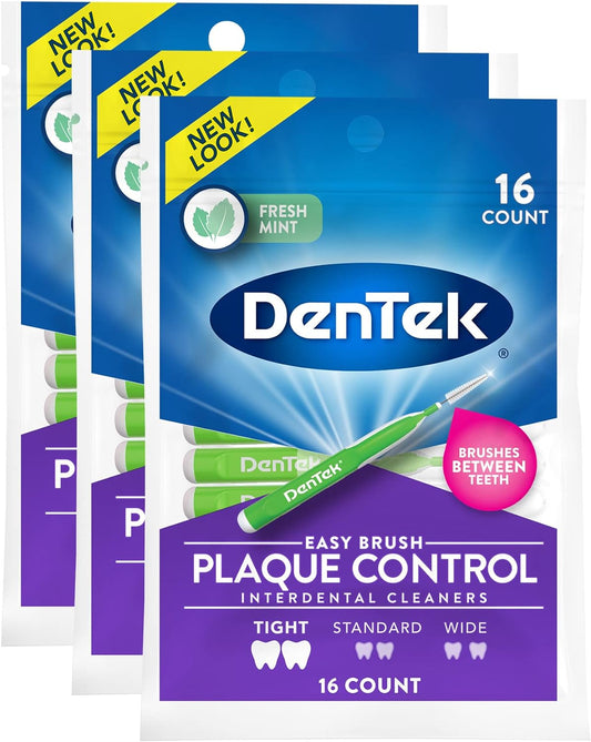 DenTek Easy Brush Plaque Control Interdental Cleaners, Tight, 16 Count, 3 Pack