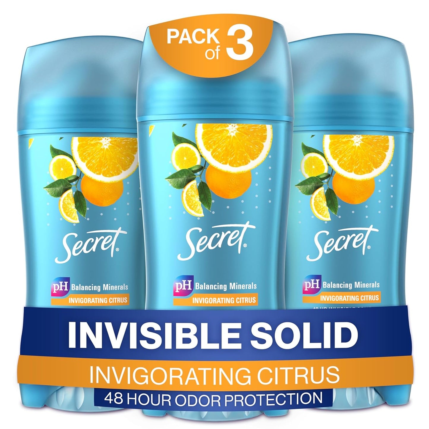 Secret Invisible Solid Antiperspirant and Deodorant, Citrus Scent, 2.6 oz (Pack of 3)