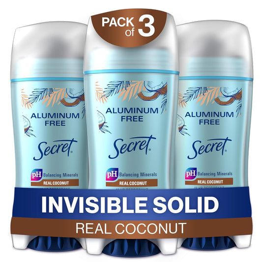 Secret Aluminum Free Deodorant for Women, 48 HR Odor Fighting Protection with Real Ingredients, Coconut, 2.4 oz (Pack of 3)