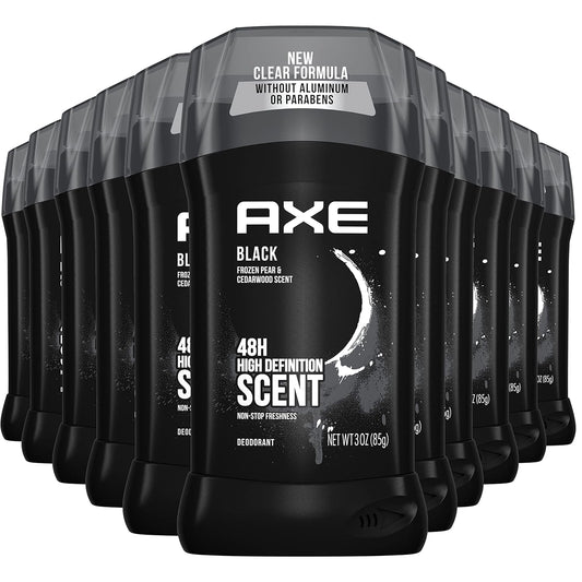 AXE Aluminum Free Deodorant Stick For Men Odor Protection For Long Lasting Freshness, Black Frozen Pear & Cedarwood Men's Deodorant, Formulated Without Aluminum 3oz 12 Count