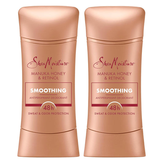 SheaMoisture Antiperspirant Deodorant Stick Smoothing Manuka Honey & Retinol (Pack of 2) for 48HR Sweat & Odor Protection with No Parabens & No Mineral Oil 2.6 oz
