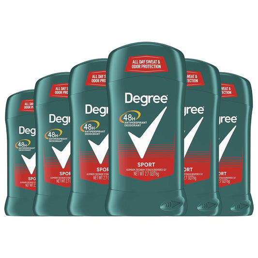 Degree Men Original Antiperspirant Deodorant for Men, Pack of 6, 48-Hour Sweat and Odor Protection, Sport 2.7 oz