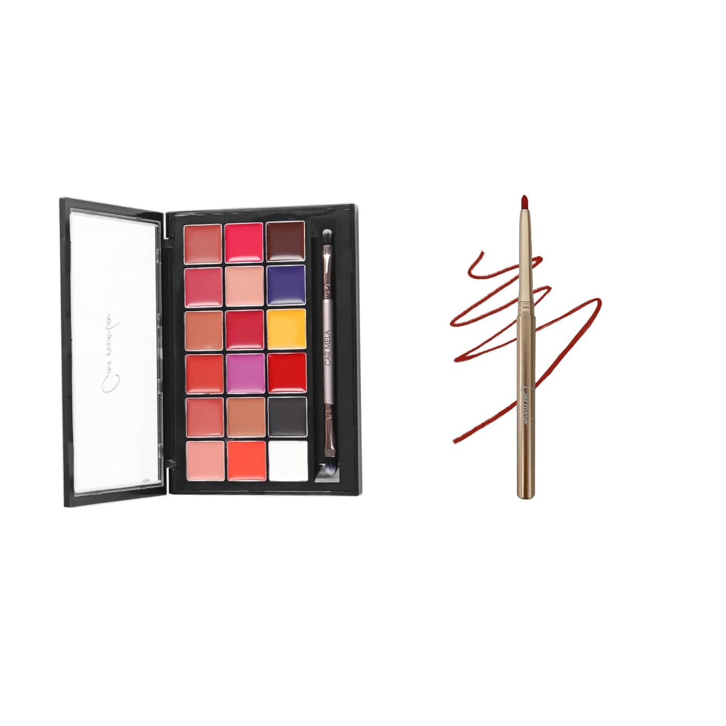 CAR MELA Red Eyeliner and Lipstick Set, Smooth Gliding Long-lasting Red Eyeliner and 18 Colors Pigmented Lipstick Set