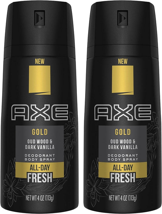 Axe Gold Oud Wood and Dark Vanilla Deodorant Body Spray 4.0 oz (Pack of 2)