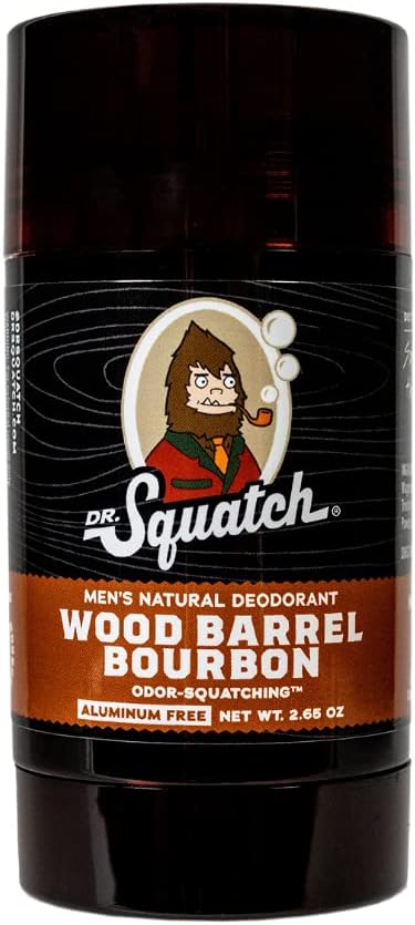 Dr. Squatch Natural Deodorant for Men Ð Odor-Squatching Men's Deodorant Aluminum Free - Wood Barrel Bourbon 2.65 oz (1 Pack)