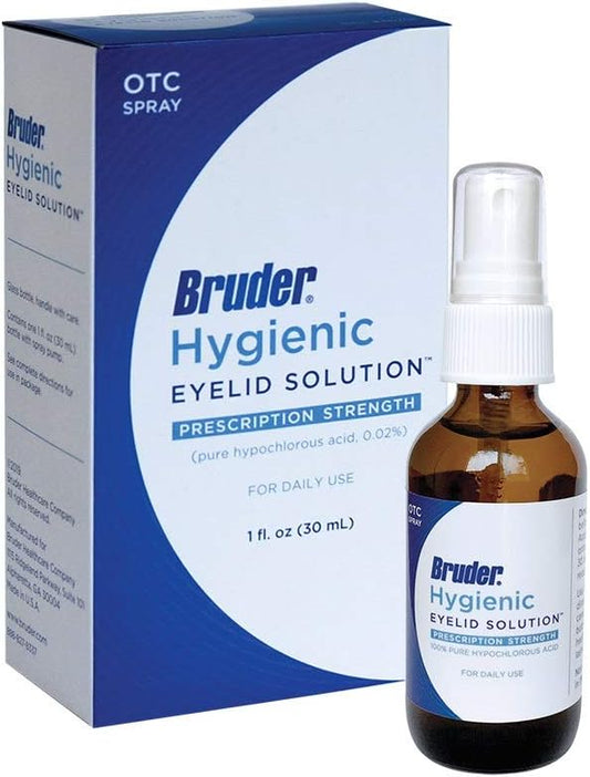 Bruder Hygienic Eyelid Solution Spray - Pure 0.02% Hypochlorous Acid, Daily Use Eyelid and Lash Cleanser for Dry Eye, Blepharitis Irritation and Stye Relief, (30mL)