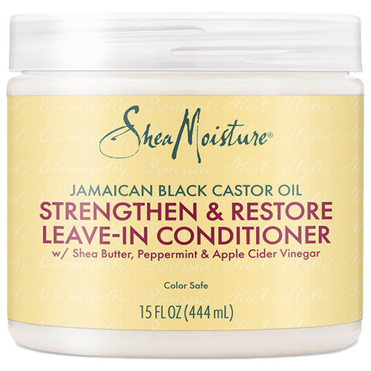 Shea Moisture Leave in Conditioner with Jamaican Black Castor Oil for Hair Growth, Strengthen & Restore, Vitamin E, Curly Hair Products Safe for use on Hair Color, 15 Oz