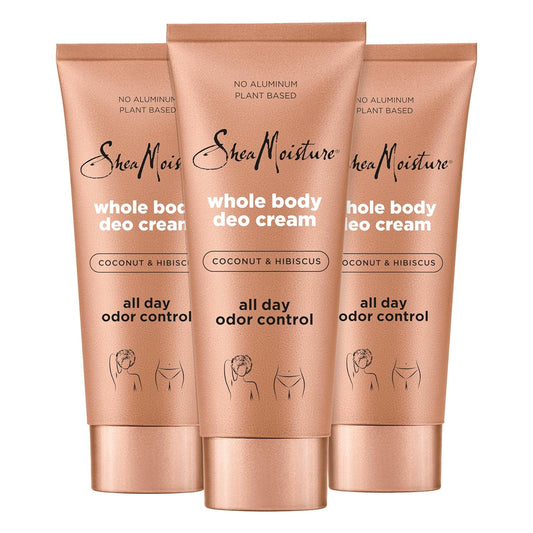 SheaMoisture Whole Body Deo Cream Coconut & Hibiscus 3 count for All-Day Odor Control, with No Aluminum, 2.5 oz