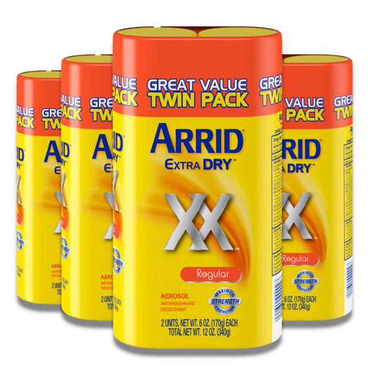 ARRID - Twin Pack, Extra Dry Aerosol, Antiperspirant Deodorant, Regular - 6 oz - 4 Pack