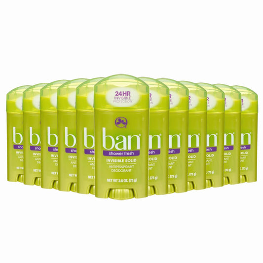 Ban Shower Fresh Invisible Solid Antiperspirant & Deodorant 2.6 OZ - Bulk 12 Pack