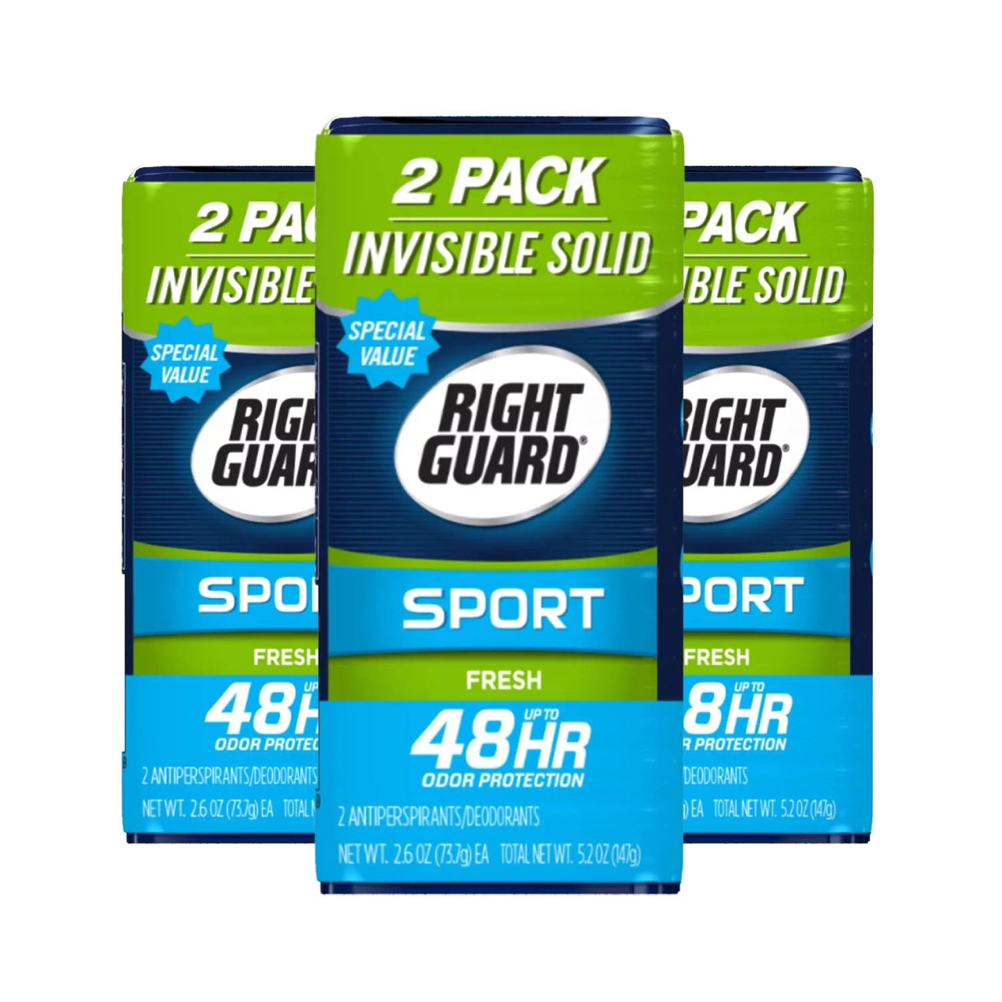 Right Guard Sport Antiperspirant Deodorant Invisible Solid Stick, Fresh  Twin Pack 5.2 Oz - 3 pack