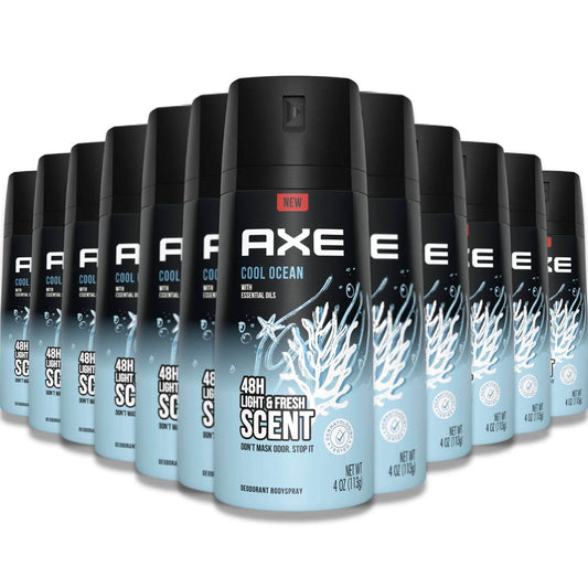 Axe - Light & Fresh Scent, Deodorant Bodyspray, Cool Ocean - 4 Oz - 12 Pack