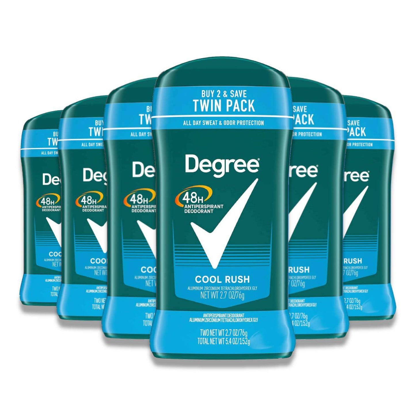 Degree  Antiperspirant Deodorant  48-Hs, Cool Rush, for Men- 2.7 Oz Each - 6 Pack (Twin Pack)