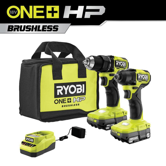 RYOBI ONE+ HP 18V Brushless Cordless Compact 1/2 in. Drill and Impact Driver Kit - $100