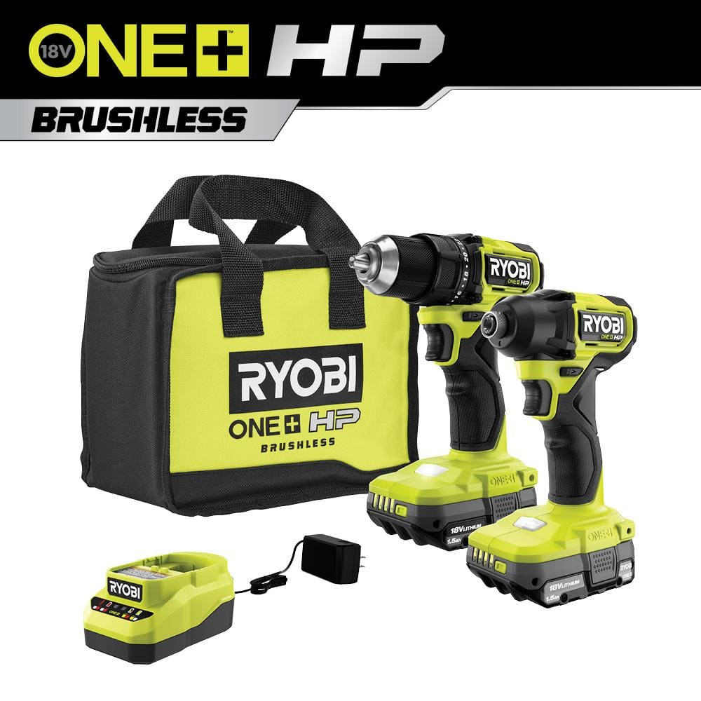 RYOBI ONE+ HP 18V Brushless Cordless Compact 1/2 in. Drill and Impact Driver Kit - $100